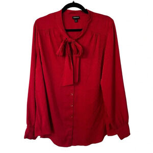 Torrid Women’s Satin Jacquard Tie Neck Button Up Red Blouse Size 0, L, 12 GUC